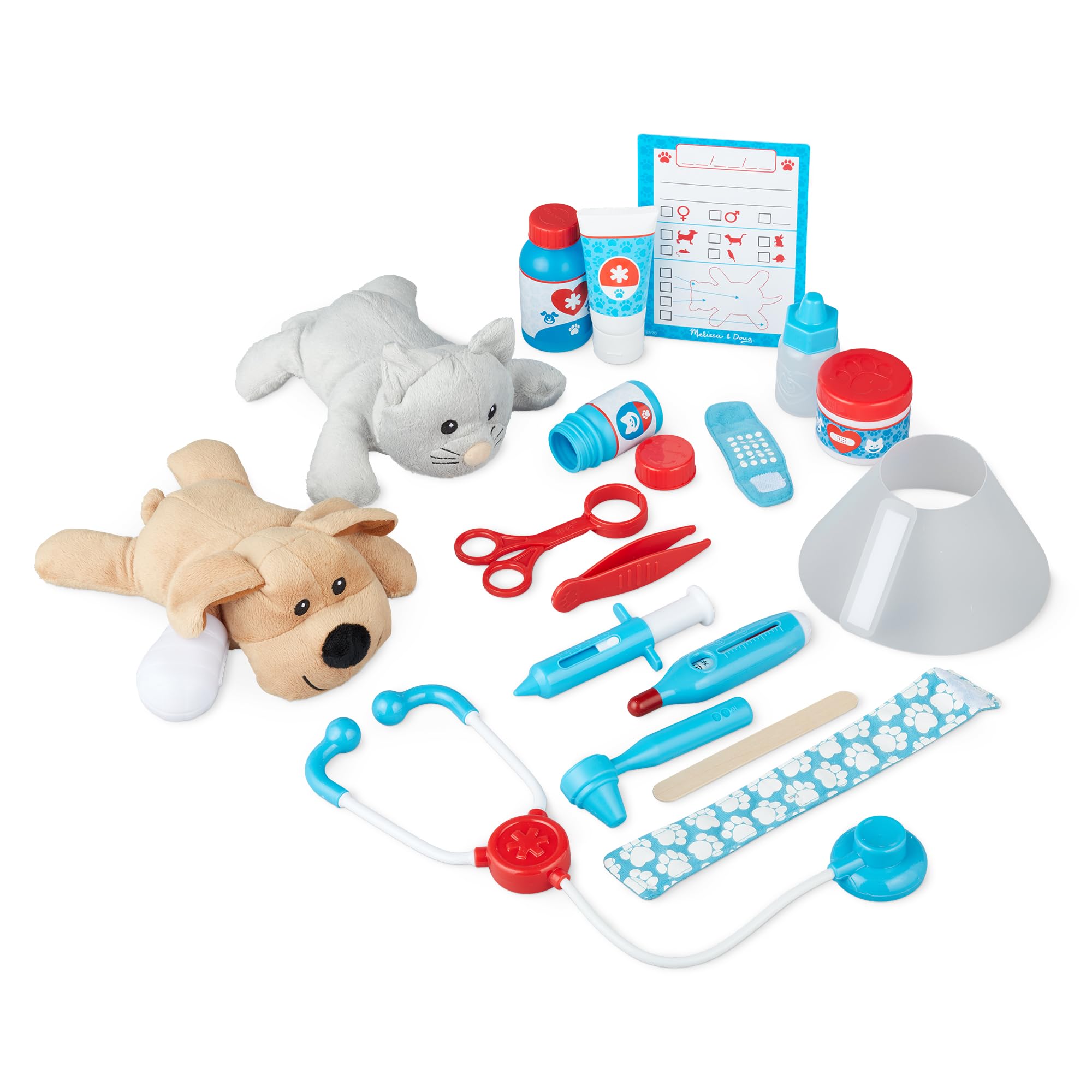 Melissa & Doug Examine and Treat Pet Vet Play Set, 24-Piece Animal Doctor Playset with Dog & Cat Plushies, Pet Doctor Kit & Accessories, Preschool Toys for Girls & Boys Ages 3+