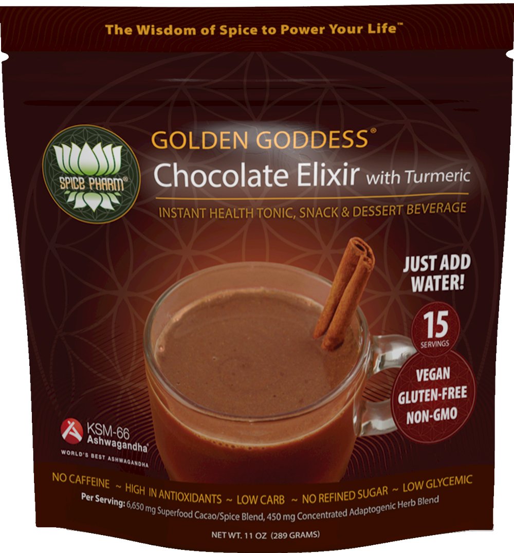 Golden Goddess Turmeric Chocolate: Gourmet Medicinal Hot Chocolate, Award-Winning Weight Loss Drink + Stress Relief + Cortisol Manager w/ Clinically Proven Adaptogen KSM-66 Ashwagandha