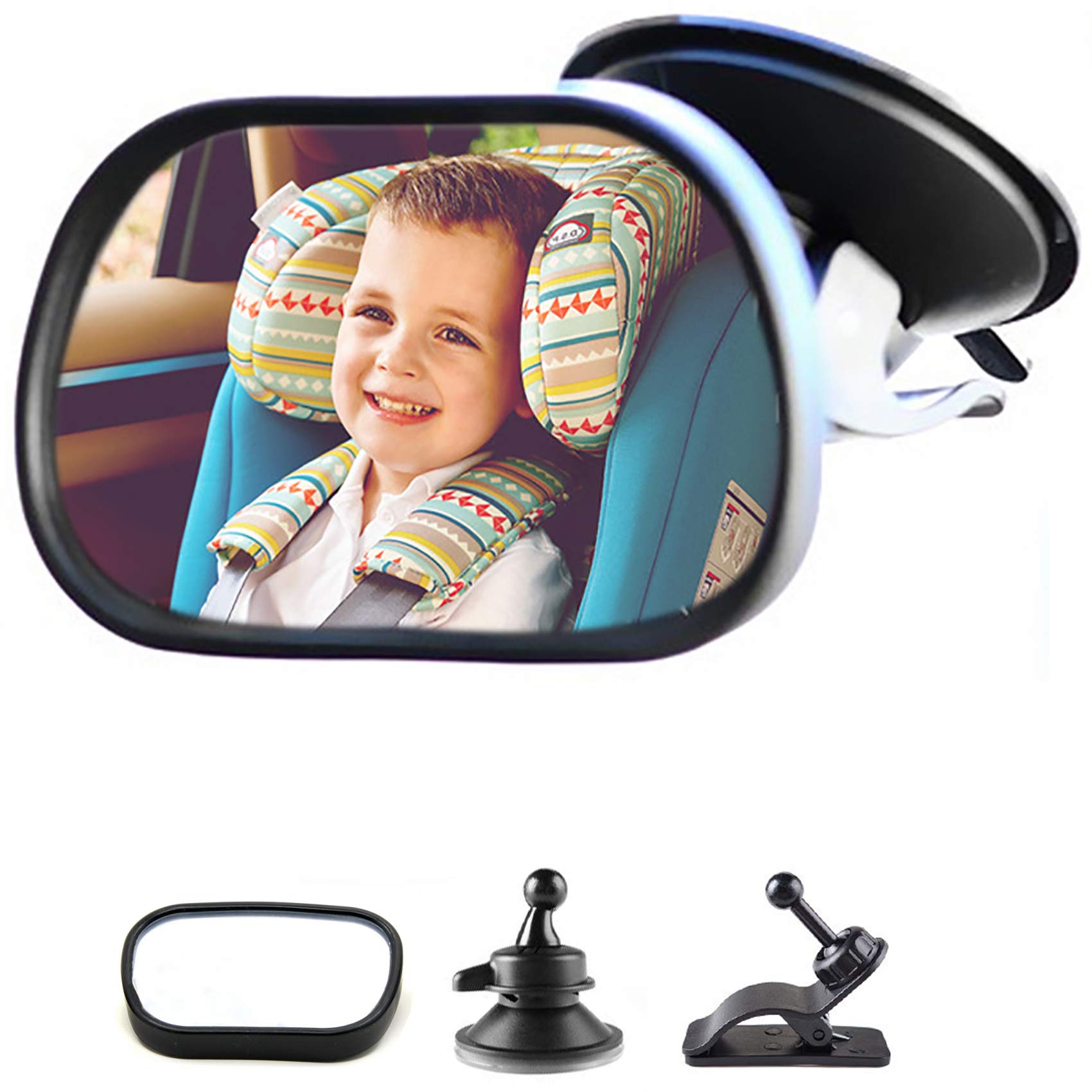 Rear Seat Mirror, Baby Kids Rearview Mirror, Rear Seat Mirror for Baby Child Seat with Suction Cups and Bracket, Adjustable Car Baby Rear View Seat, Baby Safety Mirror