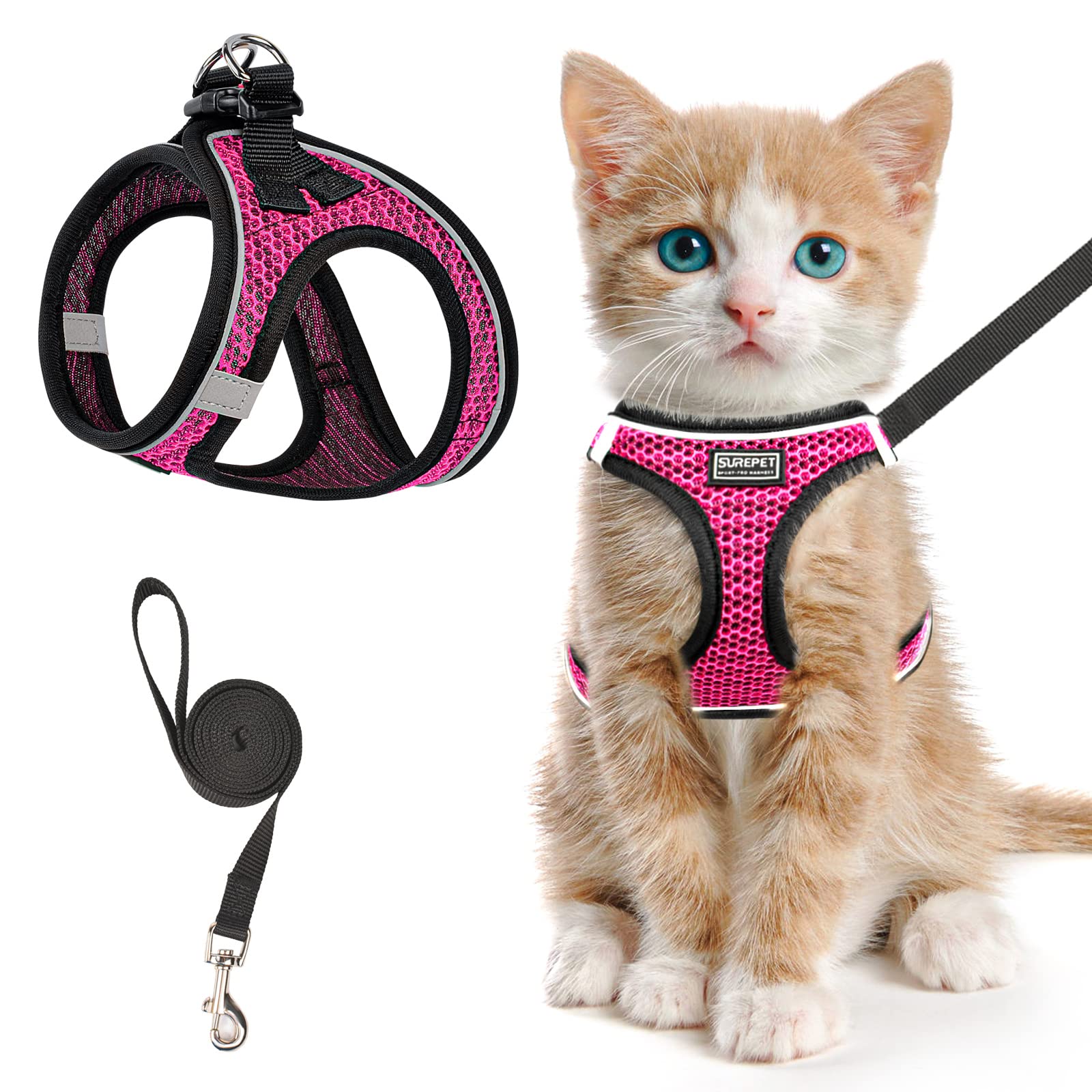 Cat Harness and Leash for Walking Escape Proof, Adjustable Kitten Vest Harness Reflective Soft Mesh Puppy Harness for Outdoor, Comfort Fit, Easy to Control (Pink, XXS) — image 1