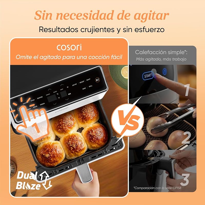 Fritadeira de ar duplo Blaze, fritadeira de ar WIFI 6.4L, 11 em 1, fritadeira sem óleo, mais de 90 receitas na aplicação criadas pelo chef em espanhol, branca, com dupla resistência, CAF-P585S
