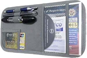 ZugGear Car Sun Visor Organizer, Auto Visor Holder Interior Accessories Pocket Organizer - Car Registration Holder Document Storage Pouch Pen holder - Grey