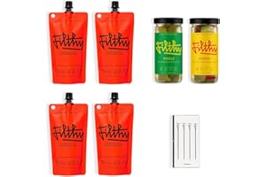 FILTHY FOOD Filthy Bloody Mary Cocktail Kit, Premium Cocktail Kit, Includes Pickle Stuffed Olives, Pepper Stuffed Olives, 4 All-Natural Bloody Mary Mix Pouches & 4 Stainless Steel Cocktail Picks
