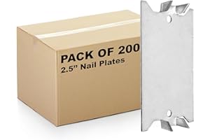 (200 Pack) Airmont Products AP-12061, Safety Nail Plate for Wood Studs 16-Gauge Steel, 1.5 x 2.5 Inch, Protect Plumbing and Wiring, Sharp Pointed Prongs, Anti-Nail Protection Plate Shield, Made in USA
