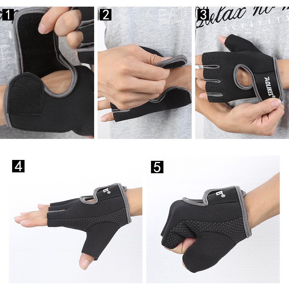 DOB AOLIKES Gym Gloves, Fitness Exercise Workout Weight Lifting Sport Gloves, Pair, Black