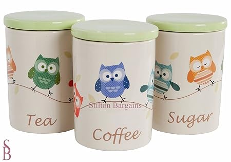 Tlp Living Owls Ceramic Storage Set Amazon Co Uk Kitchen Home