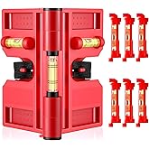 Enhon Adjustable Magnetic Post Level with 6 Hanging String Line Levels, Folding Post and Pipe Leveler for Metal and Non Metal