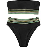 SweatyRocks Women's Bathing Suits Striped Bandeau Bikini high Waisted Swimsuits Swimwear Set