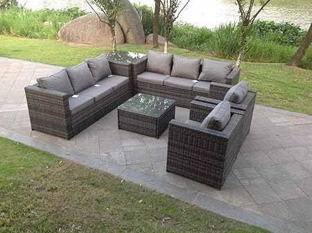 Fimous 8 Seater Grey Rattan Sofa Set Coffee Table Single Chair Outdoor Garden Furniture Amazon Co Uk Kitchen Home