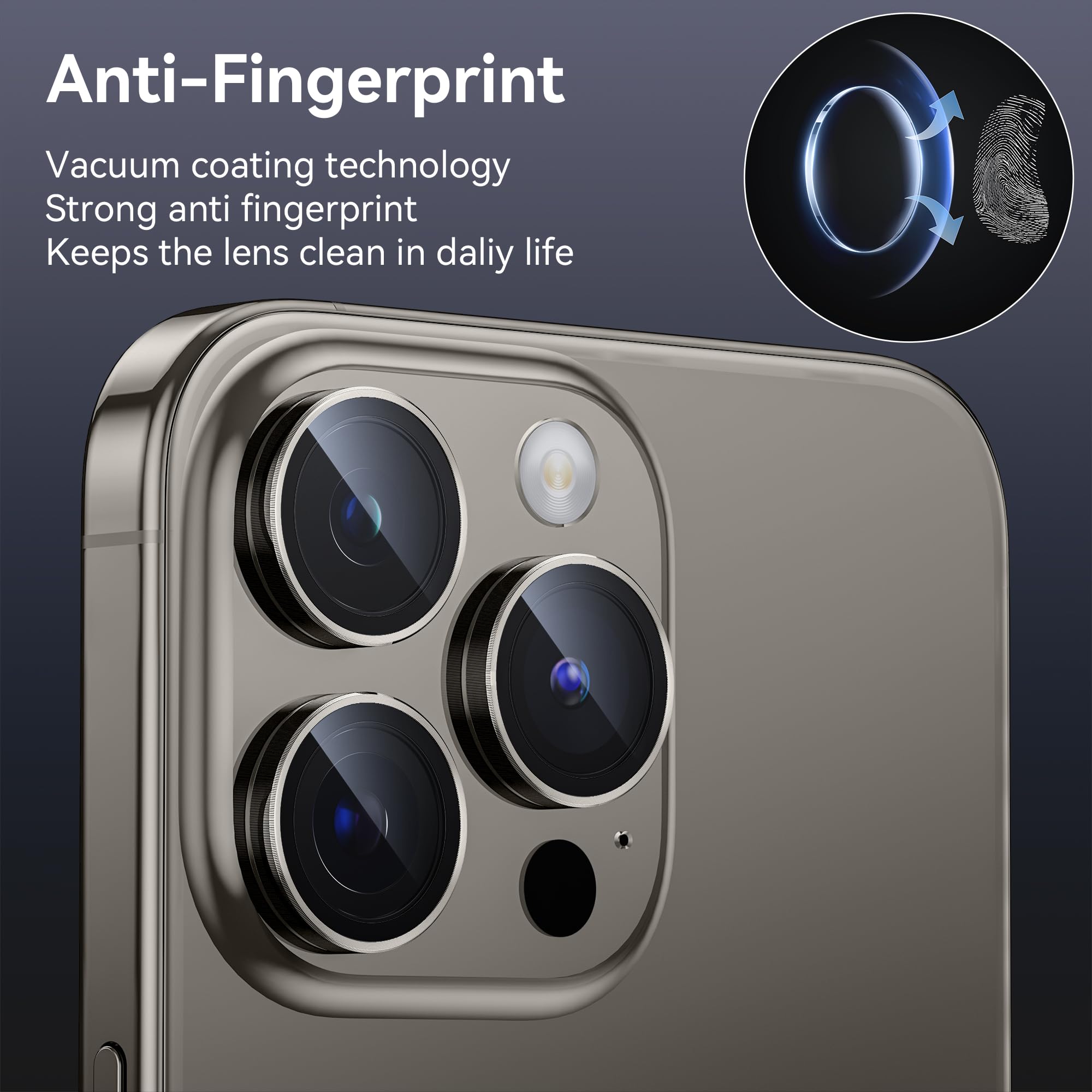 WSKEN for iPhone 15 Pro/iPhone 15 Pro Max Camera Lens Protector,[Keep Original Shooting] Shatterproof 9H Tempered Glass Camera Screen Protector Metal Ring Cover Film Accessories,Grey Titanium