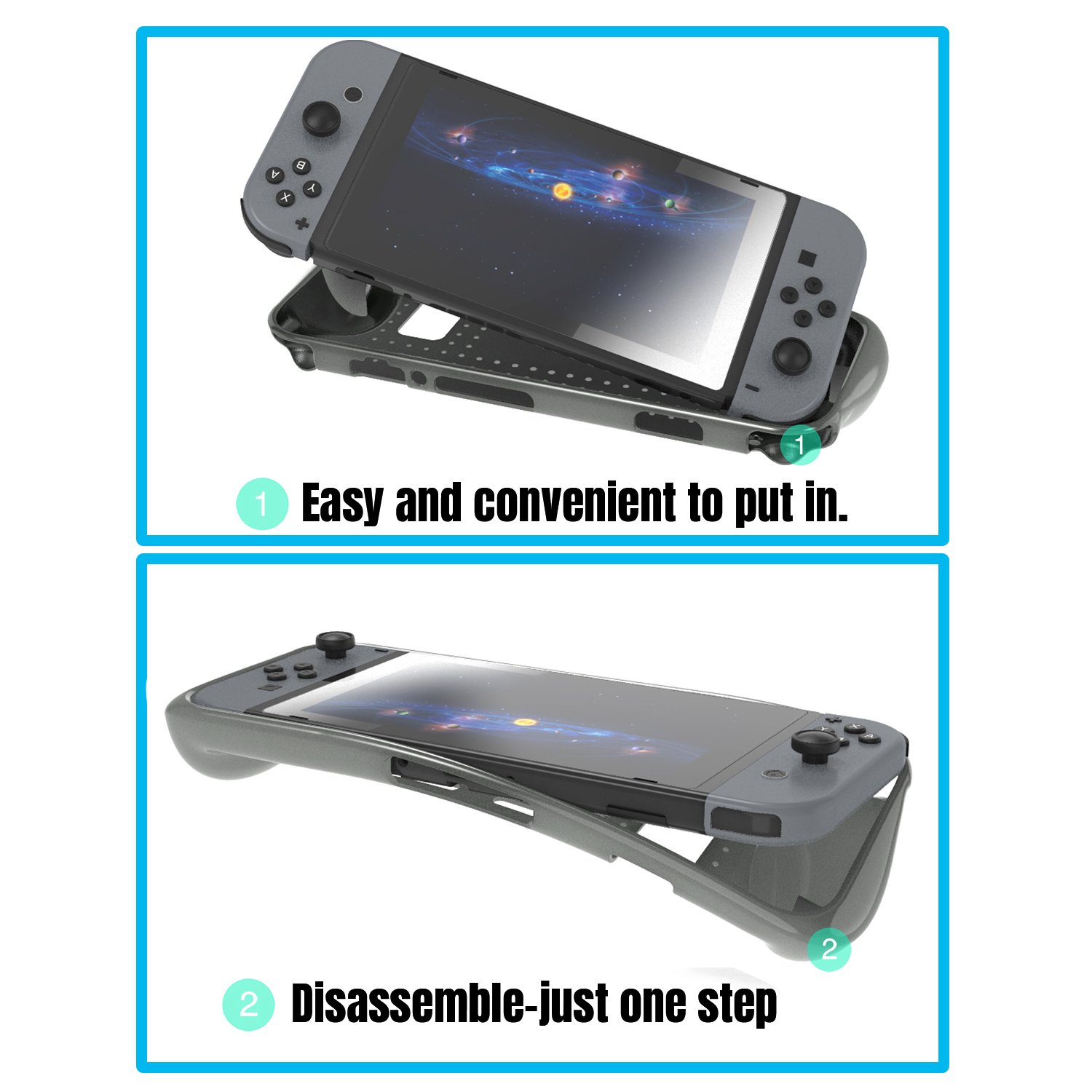 Grip Case for Nintendo Switch, Heat Dissipation Durable Silicone Protective Case Cover for Nintendo Switch Console 2017 with Comfortable Padded Hand Grips (Grey)