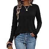 CHICGAL Women Long Sleeve Shirts Casual Dressy Crew Neck Soft Basic Tee Loose Fit Tunic Tops