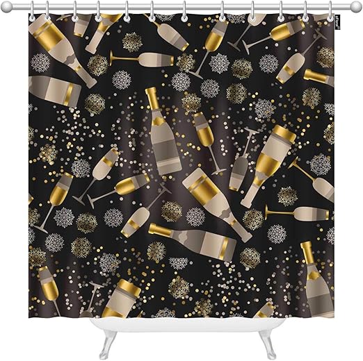 oFloral Wine and Wine Glass Shower Curtain Set with 12 Hooks Elegant