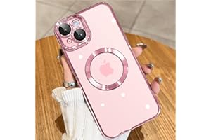 JUESHITUO Magnetic Glossy for iPhone 15 Plus Case with Full Camera Protection [No.1 Strong N56 Magnets] [Military Grade Drop Protection] for Magsafe Women Girls Men Phone Case (6.7")-Pink