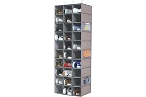 coastal rose Hanging Shoe Organizer, 30 Sections Hanging Shoe Organizer for Closet with 6 Mesh Pockets, Space Saving Hanging Shoe Rack, Grey Closet Shoe Organizer