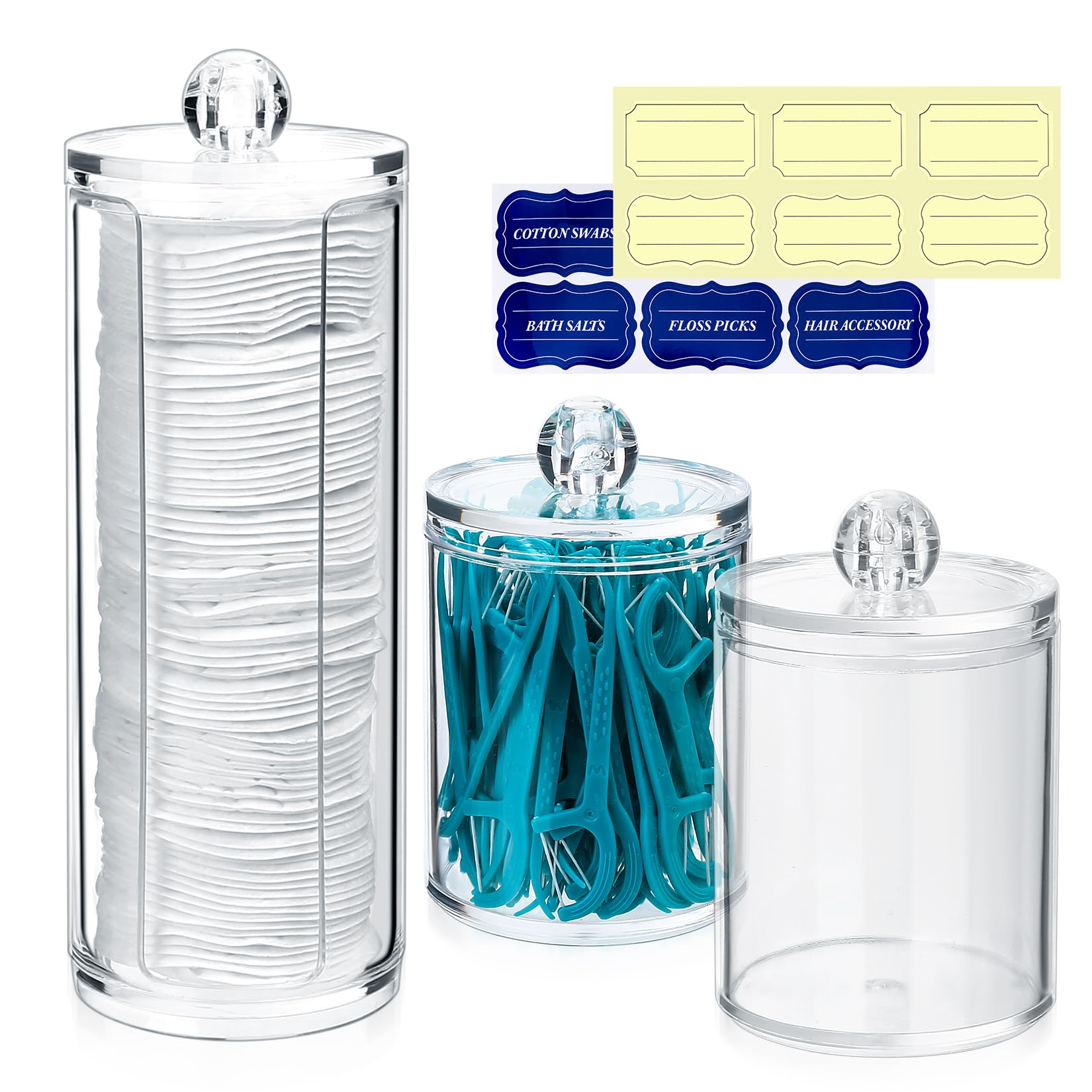 Gaomoeny 3 Pcs Cotton Pad Holder, Bathroom Cotton Wool Bud Holder, Cotton Swab Dispenser, Makeup Organizer Holder, Clear Acrylic Q-Tips Cosmetic Storage Jars Organiser Canisters Containers with Lids