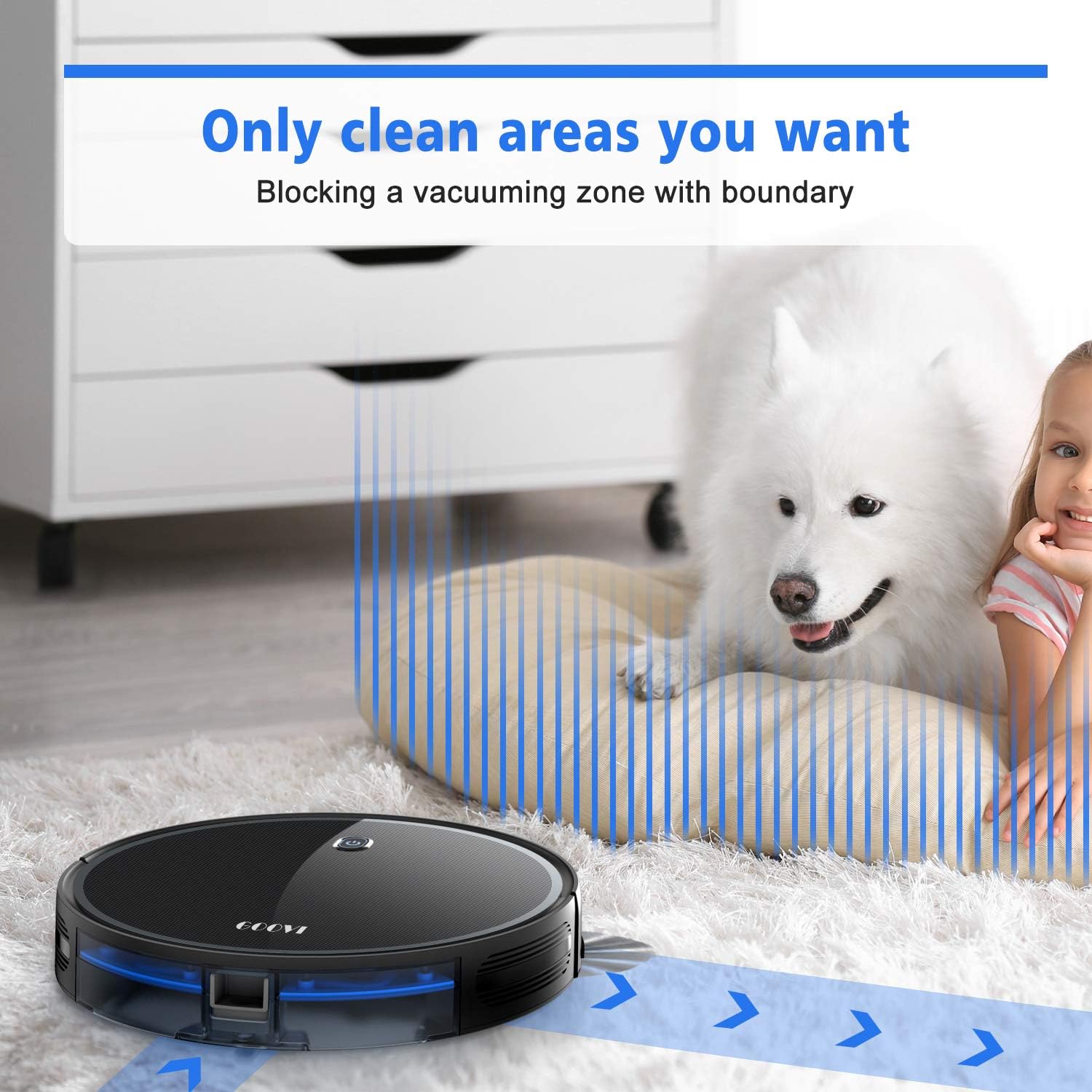 Robot Vacuum, GOOVI by ONSON 1800Pa Robotic Vacuum Cleaner (Slim) Max Suction, Quiet Multiple Cleaning Modes, Self-Charging Vacuum, for Pet Hair, Hard Floor, Medium-Pile Carpets -