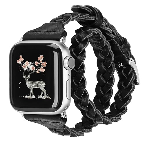 Moolia Double Leather Band Compatible with Apple Watch 38mm 40mm