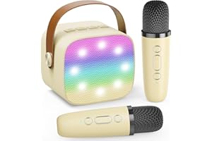 VOIJUMP Mini Karaoke Machine for Kids Adults, Portable Bluetooth Karaoke Speaker with 2 Wireless Microphones for Girls Boys 3-11,12+ Years Old, Gifts for Family Home Birthday Party