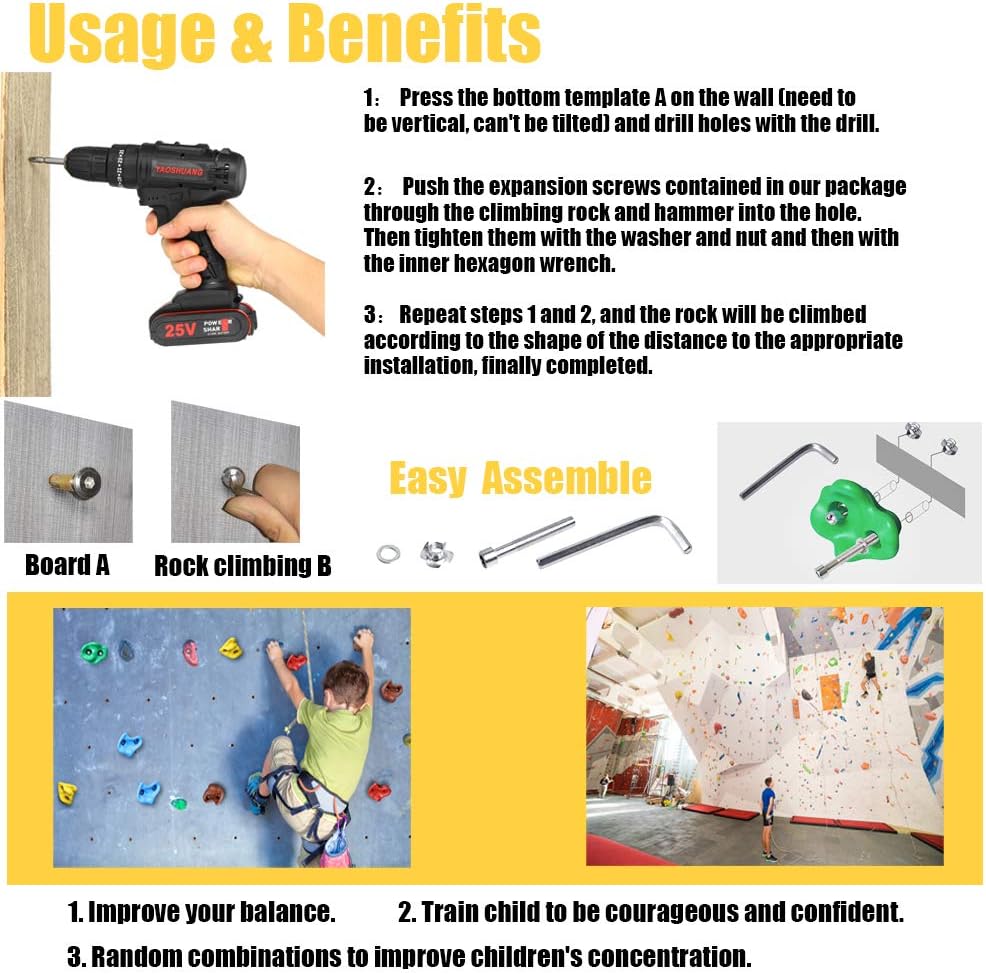 Newtion Multi-Colored Pack of 30 Rock Climbing Holds for Kids and Adults,Large Rock Wall Grips for Indoor and Outdoor Play Set - Build Rock Climbing Wall.Hand Holds for Playground: Toys & Games