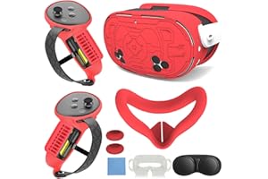 MLemonVR Silicone Cover Set Accessories for Meta/Oculus Quest 3s, Includes VR Silicone mask, Lens Protector, TPU Hardshell Cover, Battery Opening Controller Grip Cover, Disposable Eyecup (Red)