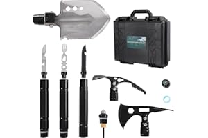 AIRCITY Survival Shovel Multitool 14-in-1 – Tactical Folding Shovel & Axe for Camping, Hiking, Hunting – Military Grade Gear with Adjustable Handle, Portable Storage Box