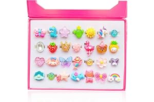 ELEMIRSA 28pcs Little Girl Rings, Princess Game Pretend Play & Dress Up Jewel Rings Set, Multicolored, Adjustable, Female, 4-12 Years, Birthday Gifts