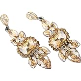 Large Art Deco Antique Vintage Style Gold Brown Amber Topaz Citrine Statement Rhinestone Earrings