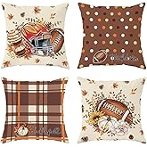 SEGXCFL Fall Pillow Covers 18x18 Set of 4,Football Velvet Throw Pillows Farmhouse Autumn Pillowcases Decorative Home Decor for Couch Sofa, Porch Bed Living Room Fall Home Decorations