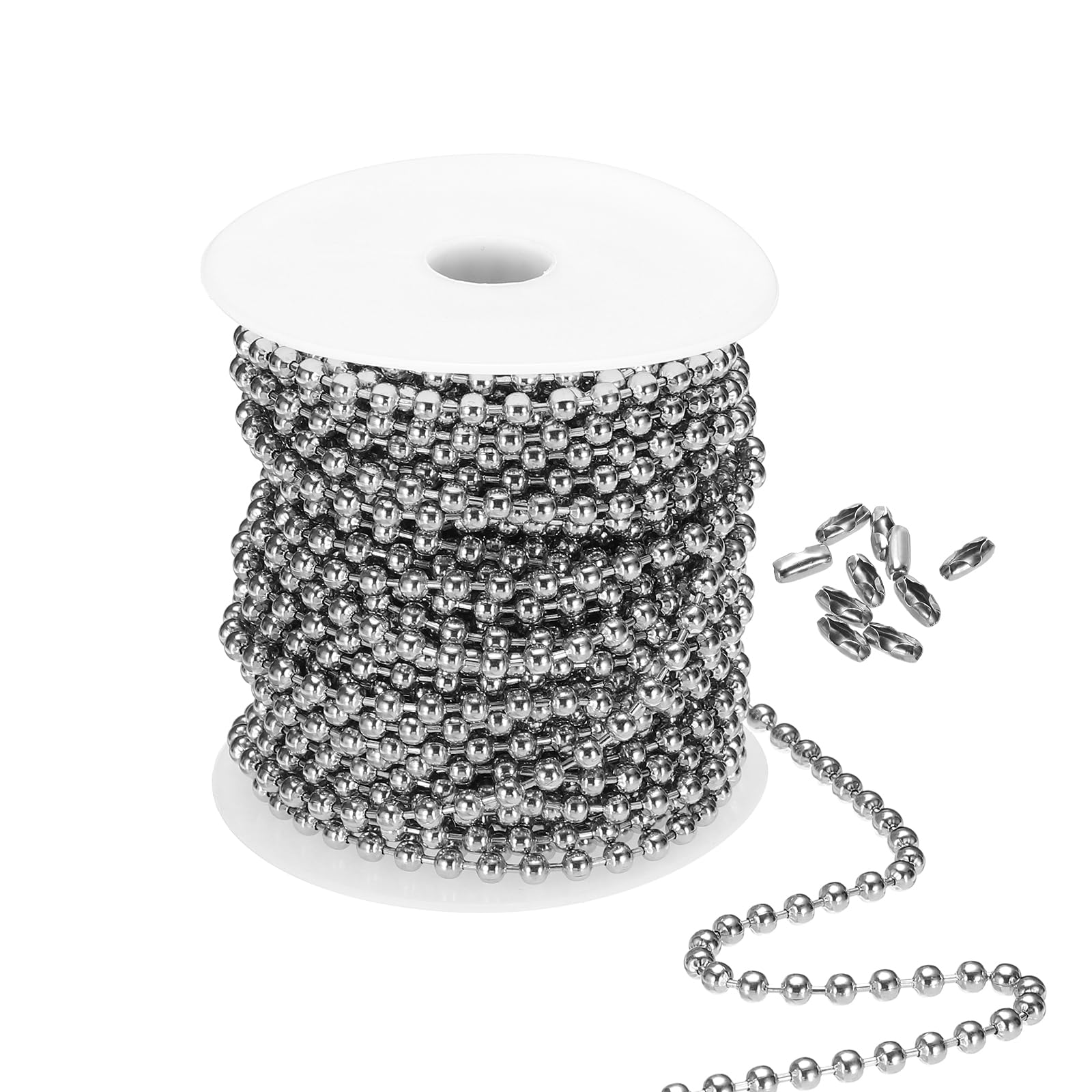 PATIKIL 4.5mm x 56ft 304 Stainless Steel Ball Chain, 1 Set Ball Chain Bead with 100 Pcs Matching Connector Clasp for Curtain Blind Pull, Tag Rings, DIY Crafts