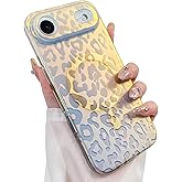 Heaofei Cute Case for iPhone Air Case for Women Girls [ Compatible with Magsafe ] Translucent Gold Cheetah Print Pattern Design, Aesthetic Glitter Sparkly Bling Leopard Magnetic Phone Cover