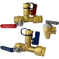 CAMPLUX 3/4 Inch IPS Isolator Tankless Water Heater Service Valve Kit, with Pressure Relief Valve, Clean Brass Construction