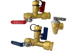 CAMPLUX ENJOY OUTDOOR LIFE CAMPLUX 3/4 Inch IPS Isolator Tankless Water Heater Service Valve Kit, with Pressure Relief Valve, Clean Brass Construction