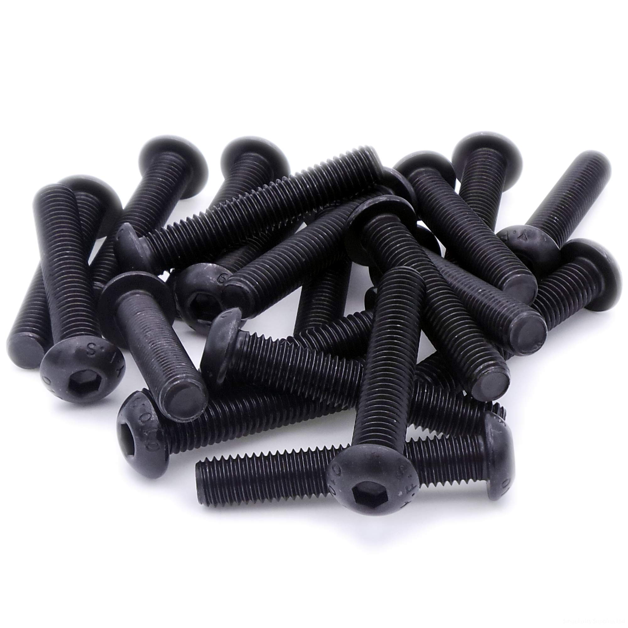 M10 (10mm x 20mm) Hex Socket Button Machine Screw (Bolt) - Black Steel (Pack of 10)