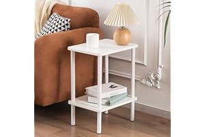 Apicizon 2 Tier End Table, Boho Side Table with Storage Shelf, Nightstand Bedside Table for Small Spaces, Bedroom, Living Room, Entryway, Farmhouse, Easy Assembly,White