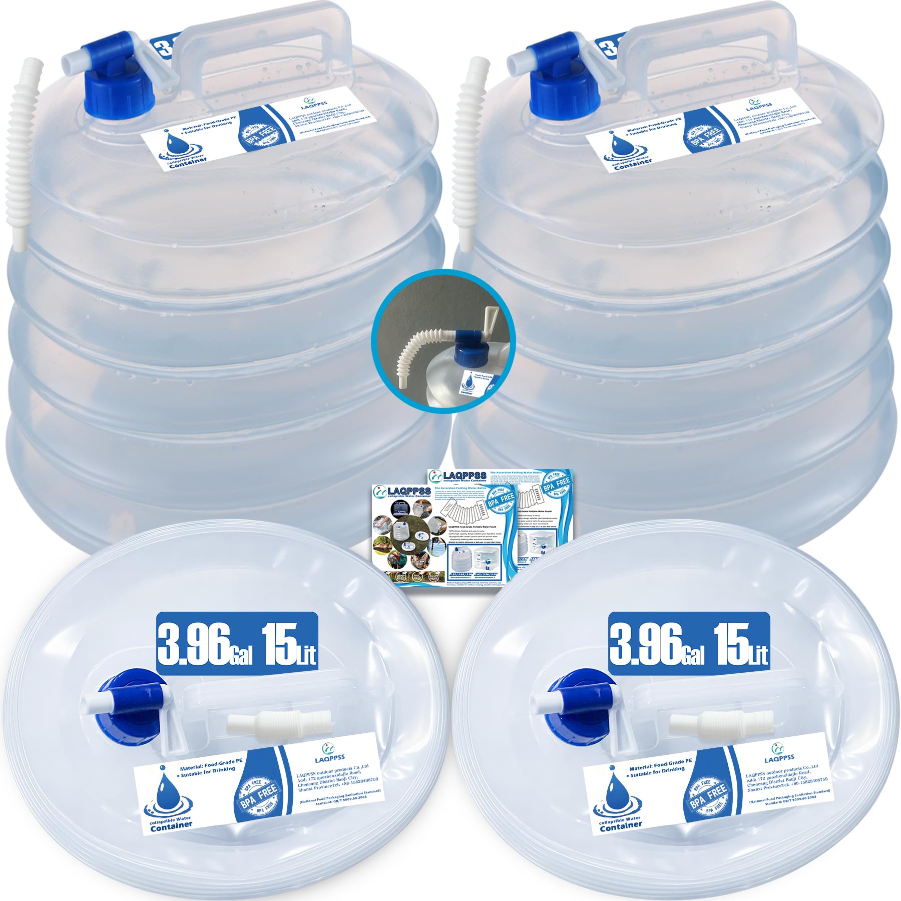 Photo 1 of 2 Pack - 2.64/3.96 Gallon Premium Collapsible Water Containers: Large Capacity Food - Grade LDPE, BPA - Free, Ultimate for Camping & Hiking. with a Patented Leak - Proof Faucet Design