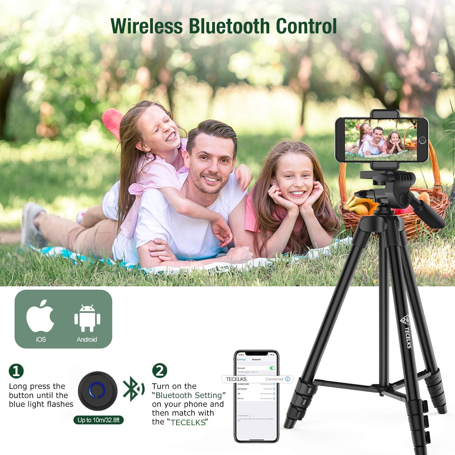 Cell Phone Tripod 55", Lightweight Aluminum Travel/Camera Tripod Stand with Wireless Remote, Carry Bag for TIK Tok/Photography/Live Stream/YouTube Video, Compatible with iOS and Android : Camera & Photo