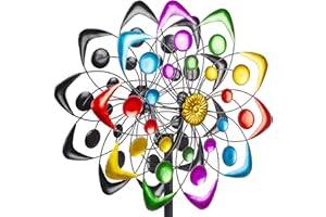 Viveta Kinetic Wind Spinner, 59 inch Outdoor Metal Windmills for Yard Garden, Double Wind Sculpture with Stable Stake, Multi-Color