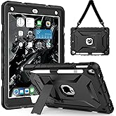 TIMISM Case for iPad 6th / 5th Generation (2018/2017), iPad Air 2 & 1st, iPad Pro 9.7 with Shoulder Strap, Pencil Holder, Heavy Duty Shockproof Protective Case, Black
