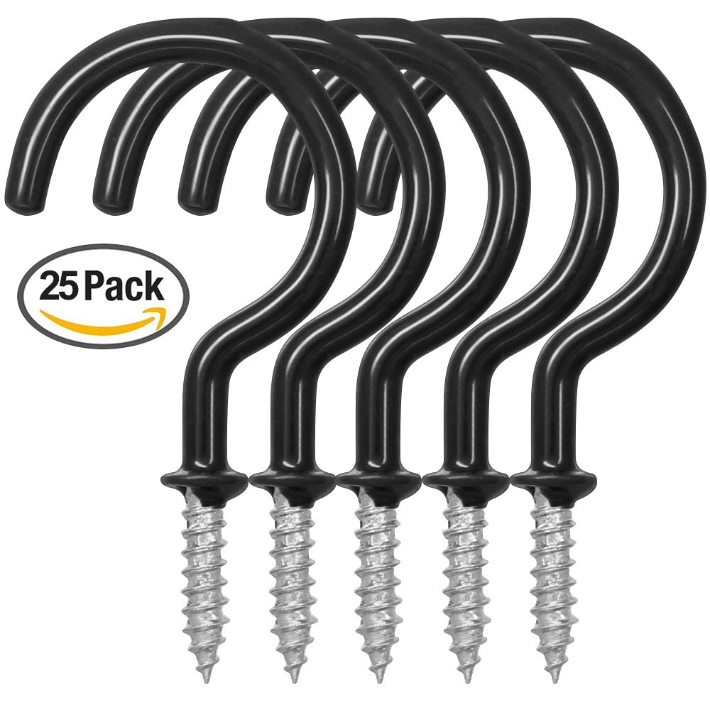 25 Pack Cup Hook Ceiling Hooks, 2.9 Inches, FineGood Vinyl Coated Screw