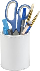 Osco White Faux Leather Pen Pot Desk Organizer 7.5cm W x 10.5cm H x 8.5cm Dia view 2
