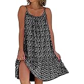 yoeasy Women Loose Floral Printed Sleeveless Spaghetti Straps Mini Sundress Boho Beach Swing Mini Dresses