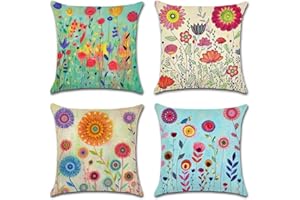 Artscope Set of 4 Decorative Throw Pillow Covers 18x18 Inches, Flowers Pattern Waterproof Cushion Covers, Perfect to Outdoor Patio Garden Living Room Sofa Farmhouse Decor