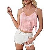 SweatyRocks Women's Fringe Sleeveless Boho Tassel Tank Top Slim Fit Cami Summer Tops