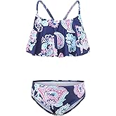 Girls Two Piece Bikini Swimsuits Striped Ruffle Swimwear Falbala Bathing Suit Set
