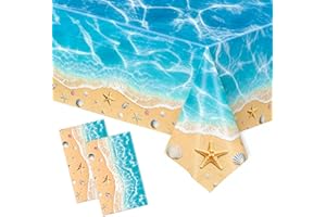 JINFUNA 2 PCS Ocean Beach Tablecloths, Seashell Ocean Theme Plastic Table Covers for Under the Sea Party for for Beach Pool B