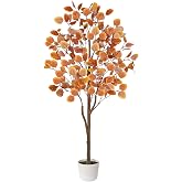 Luiywan Artificial Eucalyptus Tree, Fall Tree for Outdoor Indoor Porch Entryway, Orange Potted Fake Plants, Autumn Decoration for Home Office Party, Thanksgiving Halloween, 4ft