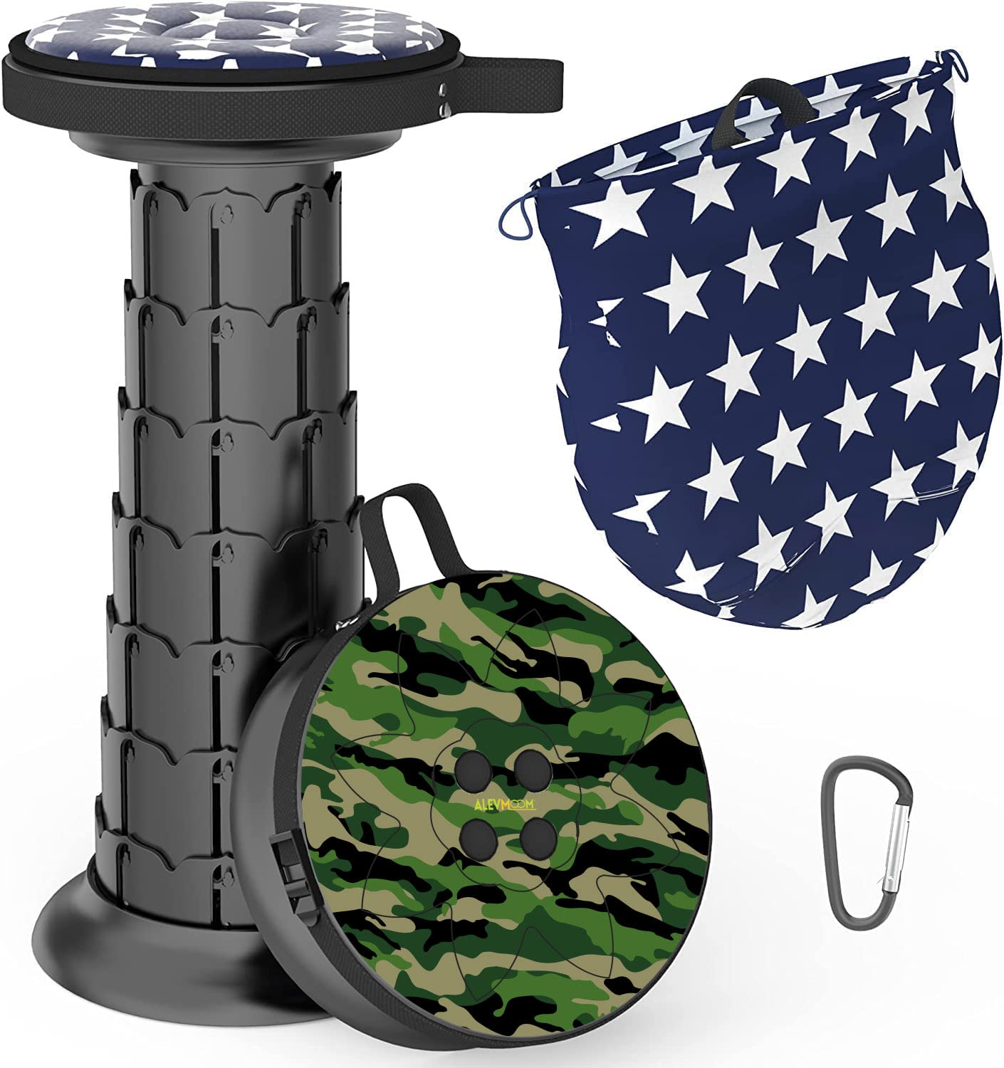 ALEVMOOM 20.4" Portable Folding Stool&Chair with Cushion and Bag with 440lbs Load Capacity Retractable Collapsible Foldable Telescopic Stool for Fishing Camping Hiking Adjustable Lightweight