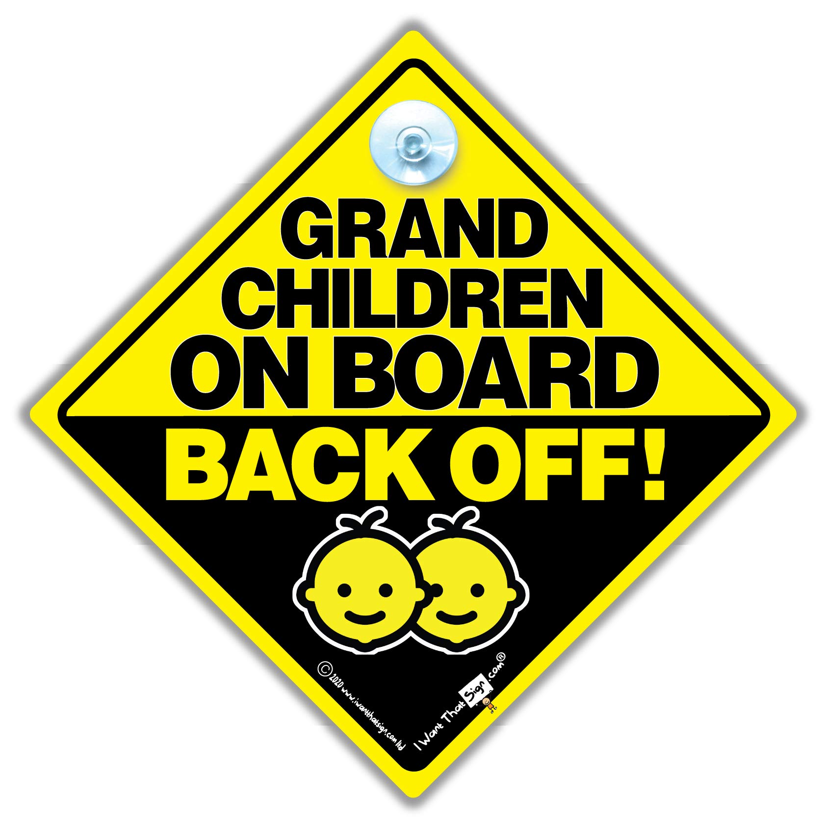 Grandchildren On Board Back Off Car Sign Suction Cup Car Window Sign, Baby On Board Sign
