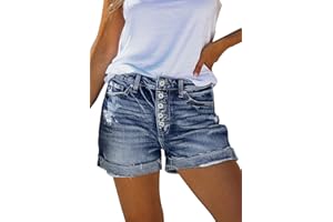 HAPCOPE Women's High Waisted Denim Shorts Ripped Hem Frayed Distressed Short Jeans